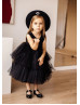 Black Satin Tulle Layered Flower Girl Dress